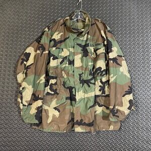 Vintage US Army Woodland Camouflage Field Coat Full Zip Jacket Men Large Regular